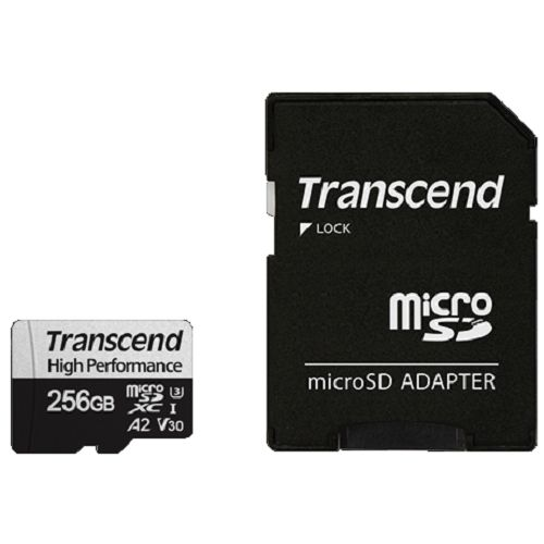Карта памяти 256GB Transcend 330S UHS-I Class U3 V30 A2, чтение до 100Мб/с, запись до 85Мб/с, с адап