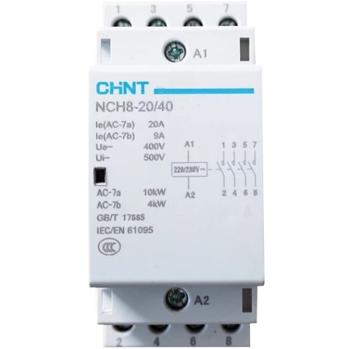 Контактор модульный CHINT 256085 NCH8-20/40, 20А, 4НО, AC, 220/230в 50Гц (R)