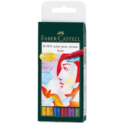 Faber-Castell Ручки капиллярные "Pitt Artist Pen", 6 штук, набор типов, основные цвета