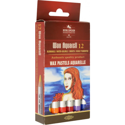 Koh-I-Noor Карандаши цветные акварельные "Wax aquarell", 12 цветов, пастельные, восковые