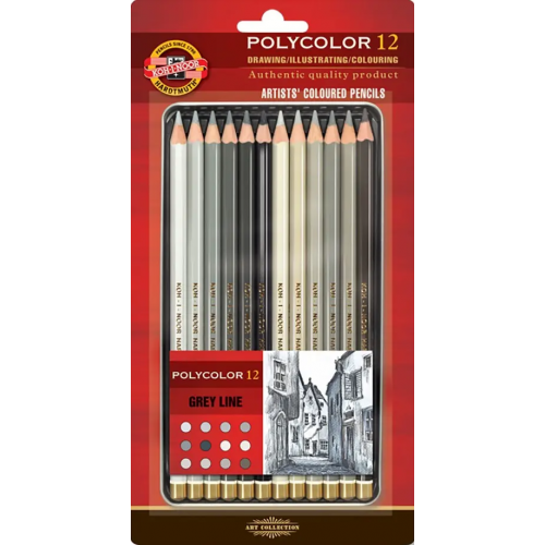 Koh-I-Noor Набор цветных карандашей "Polycolor", серая гамма, 12 цветов
