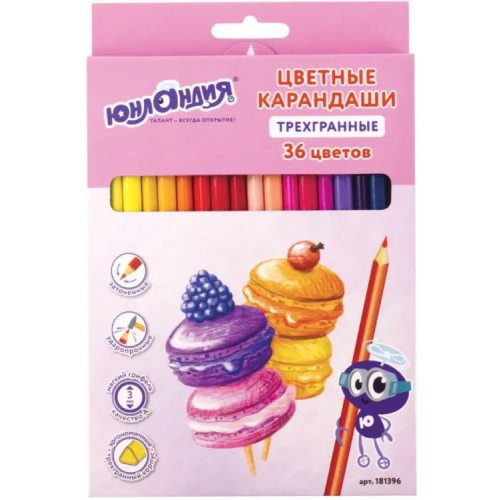 Юнландия Карандаши цветные "Сладкие истории", 36 цветов, трехгранные, заточенные