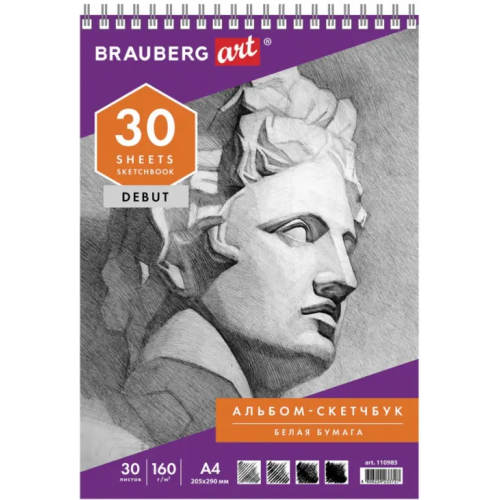 Скетчбук "Brauberg Art. Debut", А4 (205х290 мм), 30 листов