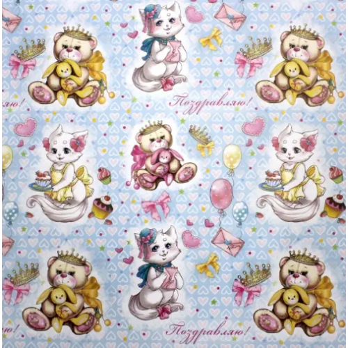 Феникс-Презент Бумага упаковочная "Кошечка в фартуке", 70x100 см
