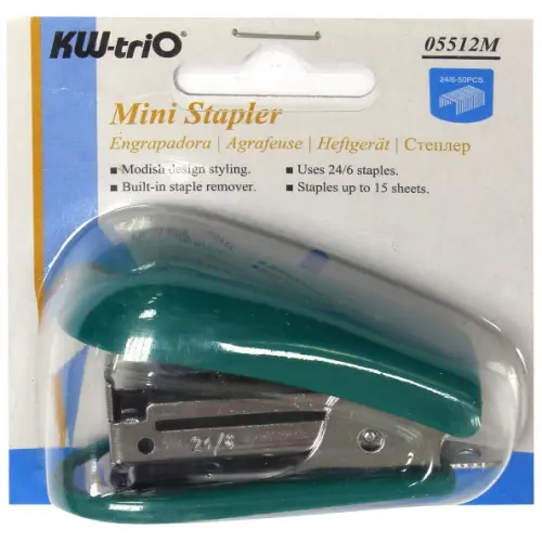 KW-Trio Степлер со встроенным антистеплером Kw-Trio "Mini", 24/6, 26/6, сшивает до 20 листов, цвет: зеленый, арт. 5512GRN