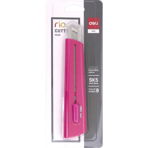 Нож канцелярский "Deli. Rio", цвет: розовый, 18 мм, арт. E2040pink