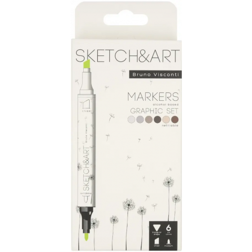 Bruno Visconti Маркеры двухсторонние "Sketch&Art. Графика", 3 мм, 6 цветов