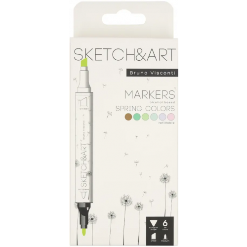 Bruno Visconti Маркеры двухсторонние "Sketch&Art. Весенний пейзаж", 3 мм, 6 цветов