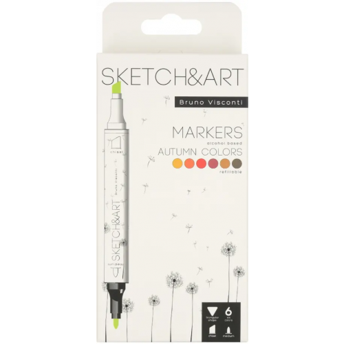 Bruno Visconti Маркеры двухсторонние "Sketch&Art. Осенний пейзаж", 3 мм, 6 цветов