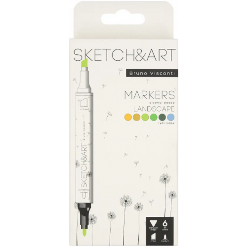 Bruno Visconti Маркеры двухсторонние "Sketch&Art. Лесной пейзаж", 3 мм, 6 цветов