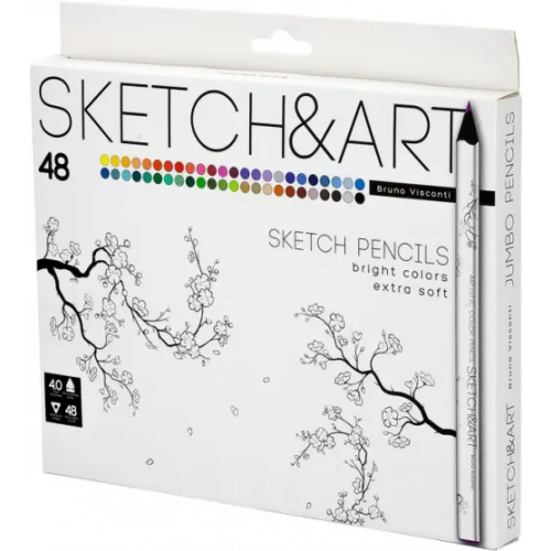 Bruno Visconti Карандаши цветные "Sketch & art", утолщенные, грифель 4 мм, 48 цветов