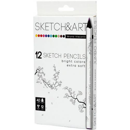 Bruno Visconti Карандаши цветные "Sketch & art", утолщенные, грифель 4 мм, 12 цветов