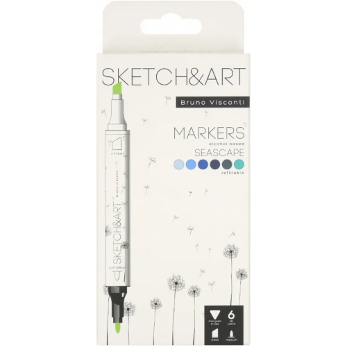 Bruno Visconti Маркеры "Sketch&Art. Морской пейзаж", двухсторонние, 3 мм, 6 цветов