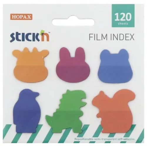 Stickn Закладки самоклеящиеся Животные , пластиковые 20 листов, 6 цветов