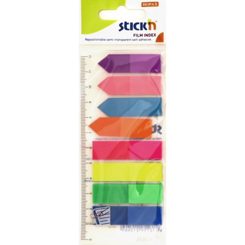 Stickn Закладки самоклеящиеся, пластиковые 25 листов, 8 цветов, прямоугольные, стрелки