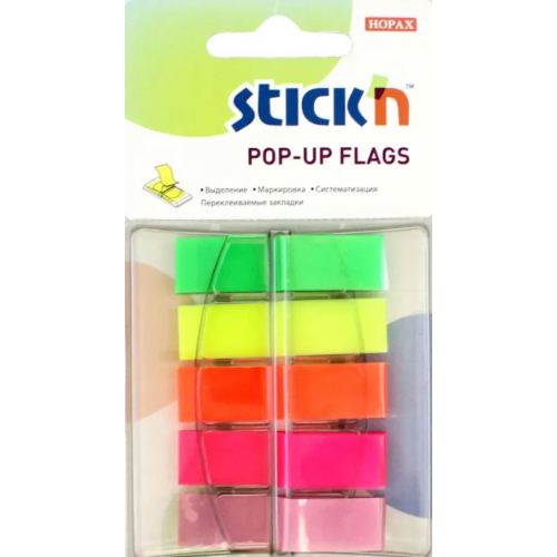 Stickn Закладки самоклеящиеся, пластиковые 40 листов, 5 цветов