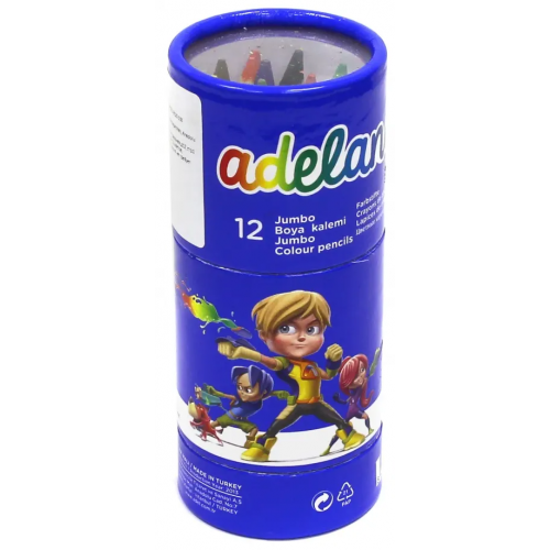 Набор цветных карандашей Adel Jumbo Hexa, 12 цветов (точилка в комплекте)