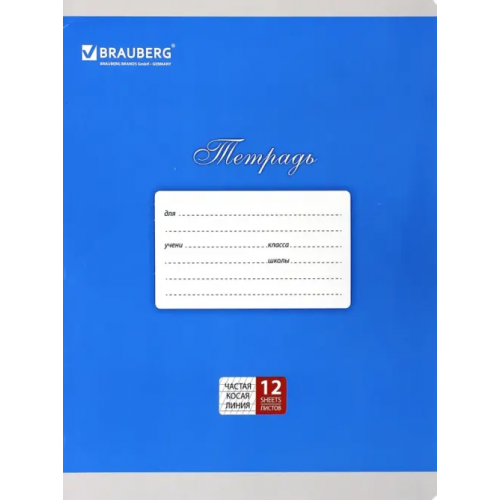 Brauberg Тетрадь для прописей, А5, 12 листов, частая косая линия