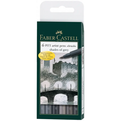 Faber-Castell Набор капиллярных ручек Pitt Artist Pen Brush, 6 штук, оттенки серого