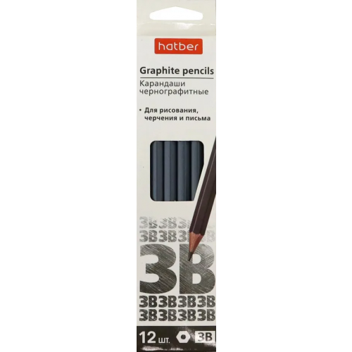 Хатбер Карандаши чернографитные Perfect, 12 штук, 3B