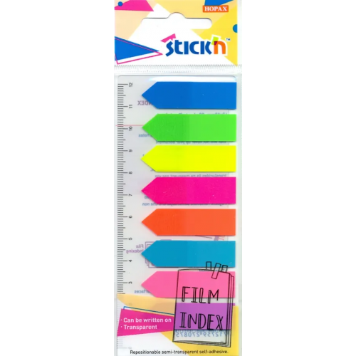 Stickn Закладки самоклеящиеся, пластиковые, в форме стрелки, 8 цветов, 8х10 листов, 45х12 мм