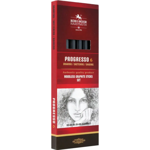 Koh-I-Noor Карандаши цельнографитные в лаке Progresso 8915, 8В-НВ, 6 штук