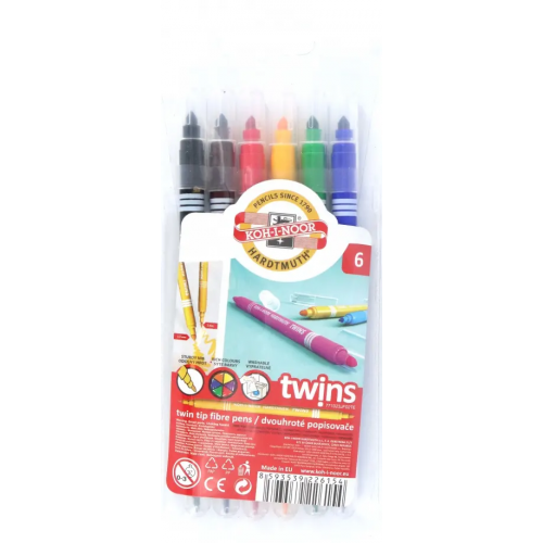 Koh-I-Noor Фломастеры Twin, 6 цветов, двухсторонние, смываемые