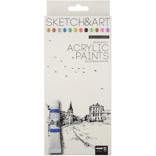 Bruno Visconti Краски акриловые Sketch&Art, 12 цветов, металлизированные