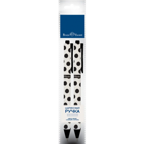 Bruno Visconti Набор из 2 синих шариковых ручек ArtClick. Black polka dots, 0.5 мм