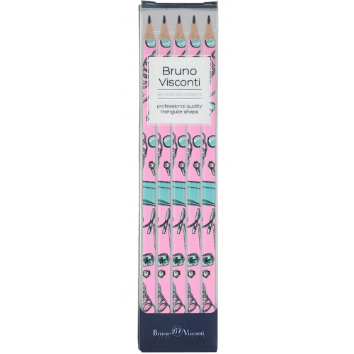Bruno Visconti Набор из 5 чернографитовых карандашей Happy Graphix. Pink dream, НВ