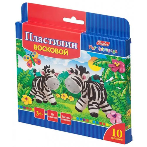 Хатбер Пластилин восковой Забавные зверята, 10 цветов, со стеком
