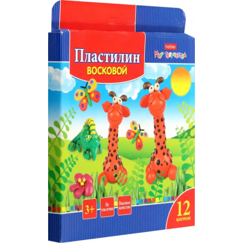 Хатбер Пластилин восковой Забавные зверята, 12 цветов, со стеком