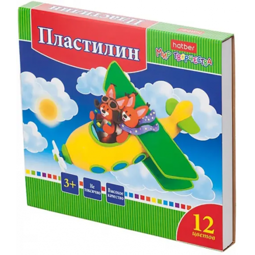 Хатбер Пластилин Ушастики, 12 цветов, со стеком