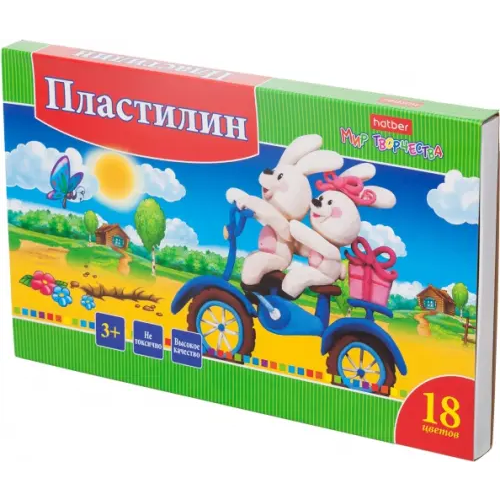 Хатбер Пластилин Ушастики, 18 цветов, со стеком