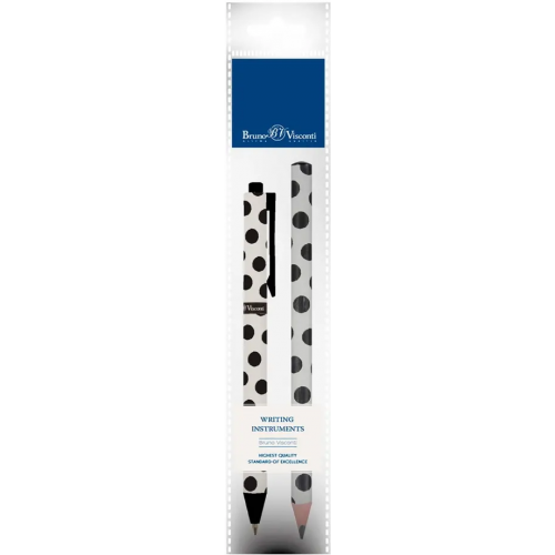 Bruno Visconti Ручка шариковая автоматическая ArtClick, синяя и карандаш HappyGraphix Jumbo. Black Polka, 4B