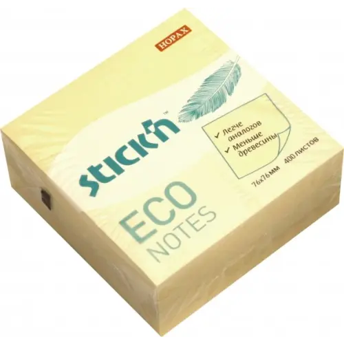 Stickn Блок для записей самоклеящийся ECO, 400 листов, пастель желтый