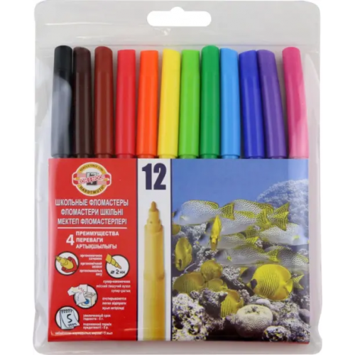 Koh-I-Noor Фломастеры Fish, 12 цветов, смываемые
