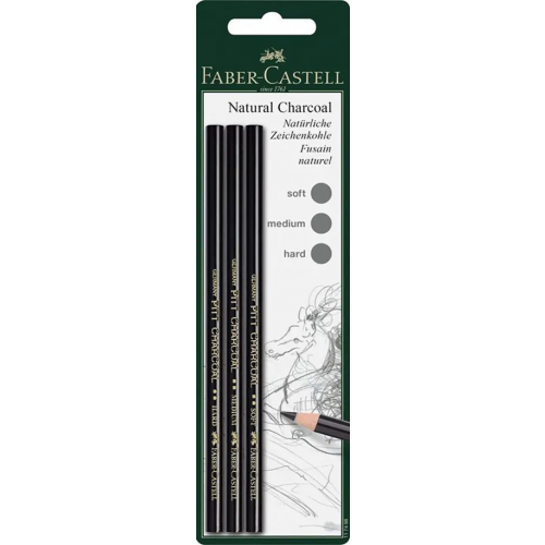 Faber-Castell Натуральный уголь-карандаш PITT SOFT MEDIUM, HARD 3шт (117498)