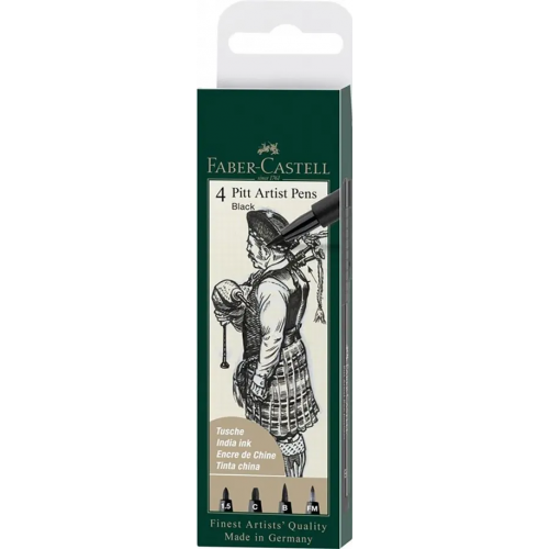 Faber-Castell Ручки капиллярные Pitt Artist, черные, 4 штуки