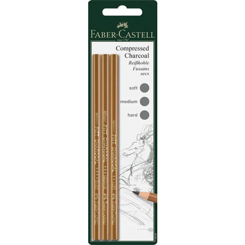 Faber-Castell Прессованный уголь-карандаш Pitt Monochrome, soft, medium, harв, 3 штуки