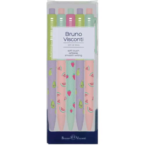 Bruno Visconti Набор из 5 шариковых ручек, FunClick. Fruit Rain, синие