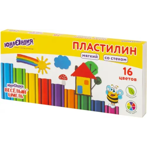 Юнландия Пластилин мягкий Веселый шмель, 16 цветов, со стеком
