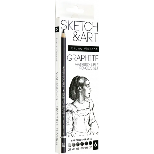 Bruno Visconti Набор чернографитных акварельных карандашей Sketch&Art, 2B-4B-6B-8B-10B-12B, 6 штук