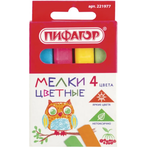 Самсон-Пифагор Мел цветной, 4 штуки, квадратный
