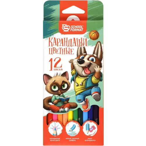 Schoolformat Карандаши цветные Веселые зверята, 12 цветов