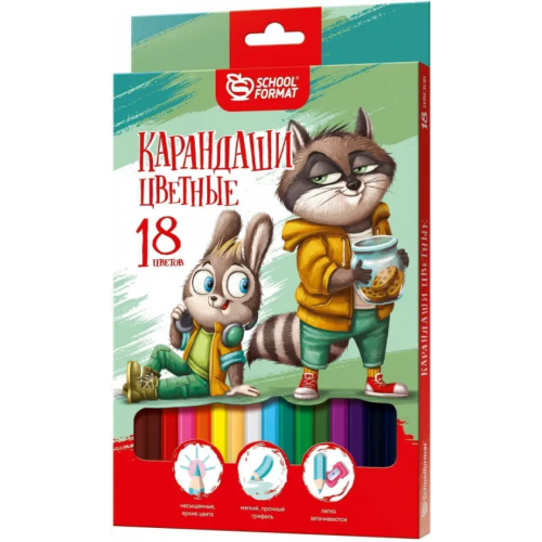 Schoolformat Карандаши цветные Веселые зверята, 18 цветов