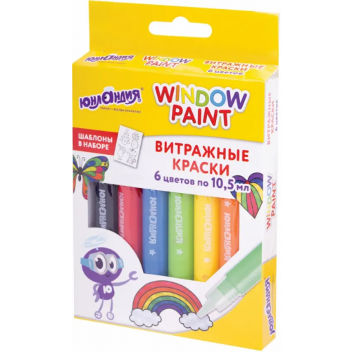 Юнландия Краски витражные + шаблоны, 6 цветов