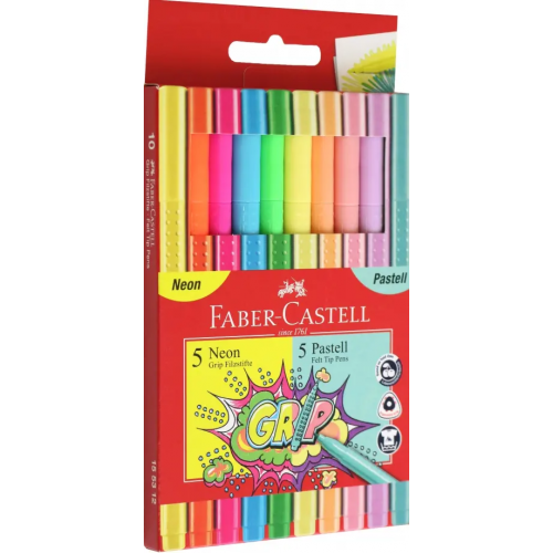Faber-Castell Фломастеры Grip, неон + пастель, 10 цветов