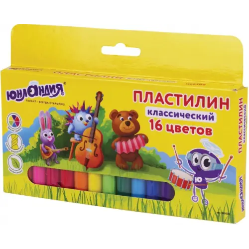 Юнландия Пластилин классический "Юнландик-музыкант", 16 цветов, 320 грамм