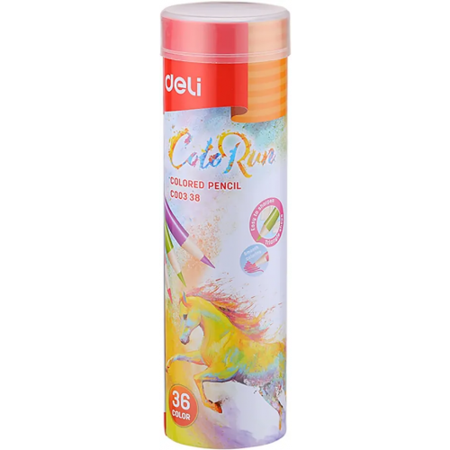 Карандаши цветные Deli "ColoRun", тополь, с точилкой, 36 цветов